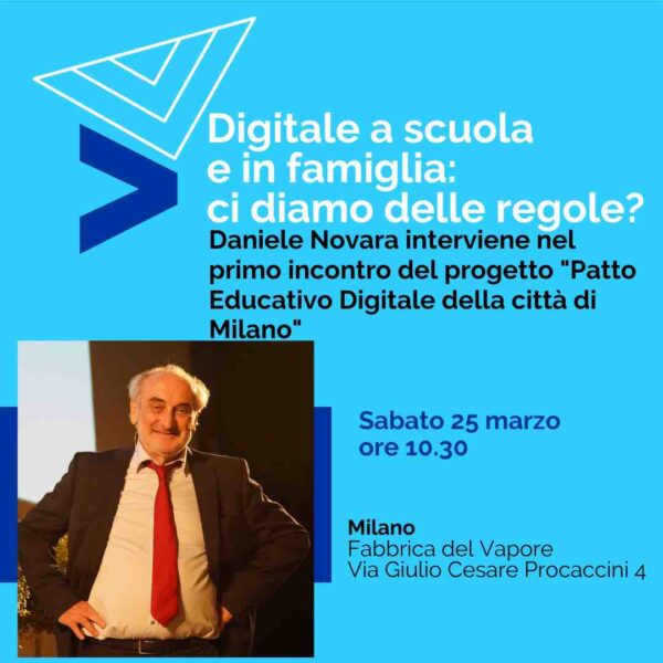 Daniele Novara interviene nel primo evento del ciclo di incontri del progetto "Patto Educativo Digitale della città di Milano", sabato 25 marzo 2023