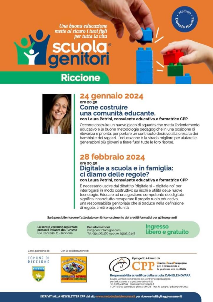 Incontro Scuola Genitori con Laura Petrini a Riccione, mercoledì 24 gennaio 2024