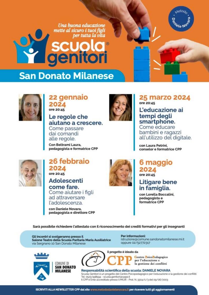 Scuola Genitori di San Donato 2024, 4 incontri diretti dal pedagogista Daniele Novara.