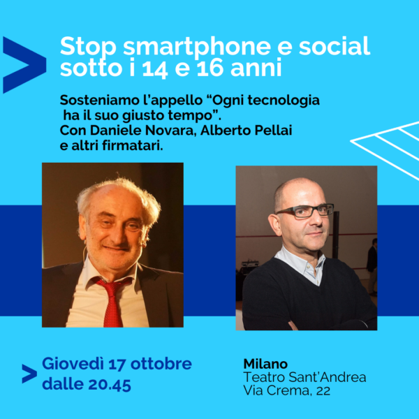 Appello smartphone con Daniele Novara e Alberto Pellai, giovedì 17 ottobre 2024