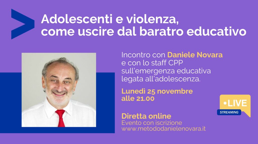 Adolescenti e violenza, incontro online con Daniele Novara, 25 novembre 2024 alle 21.00