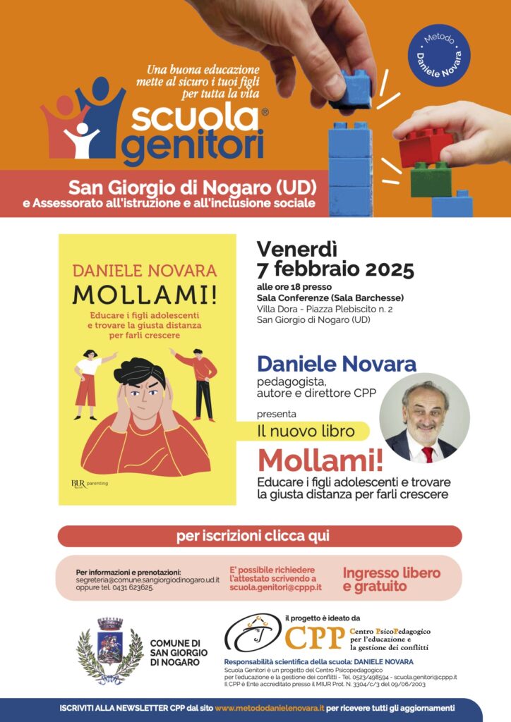 Daniele Novara interviene nel progetto Scuola Genitori di San Giorgio di Nogaro (UD), venerdì 7 febbraio 2025.