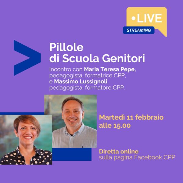 Diretta Facebook con Maria Teresa Pepe e Massimo Lussignoli sul tema dell'educazione all'affettività, martedì 11 febbraio alle 15.00